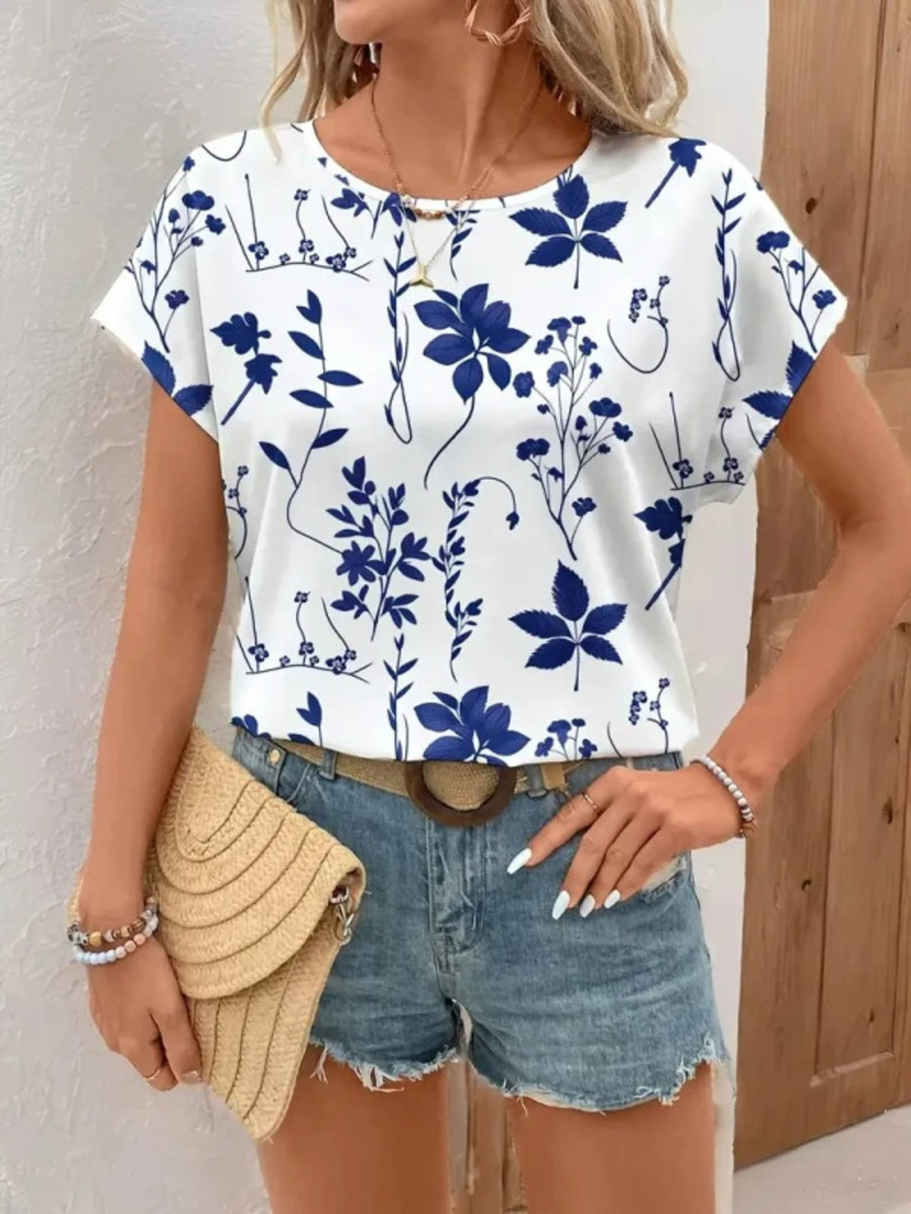 ZARA New Round Neck Printed Short Sleeve Top